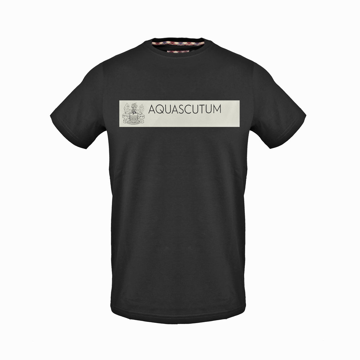 Aquascutum,Black T-Shirt With White Design