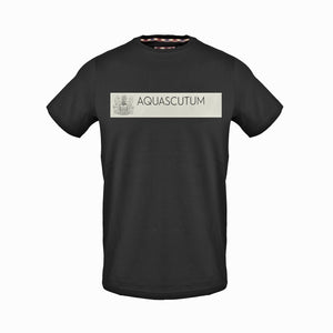 Aquascutum,Black T-Shirt With White Design