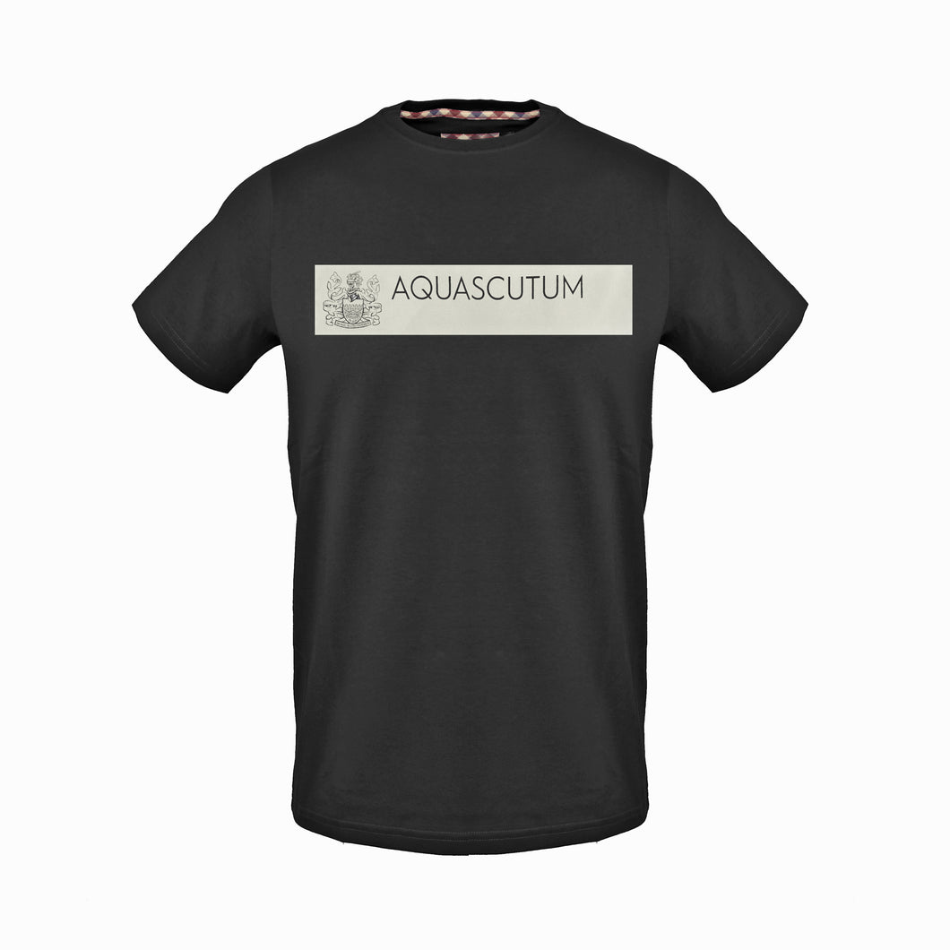 Aquascutum,Black T-Shirt With White Design