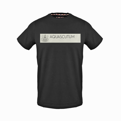 Aquascutum,Black T-Shirt With White Design