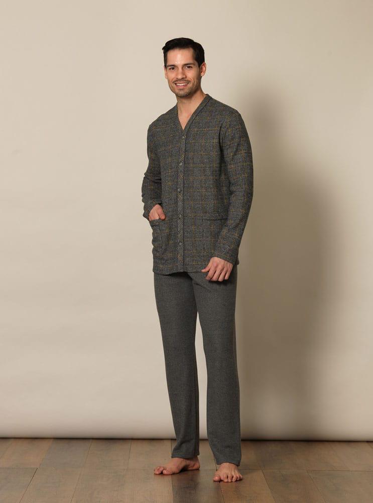 You 365 Men's Night Wear, Grey Milano Stitch Jacquard pajama