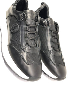 Bogner, Black Leather And Mesh Sporty Sneaker