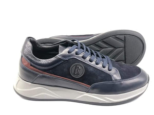 Bogner, Navy-Grey Leather Shoes With Red Touch