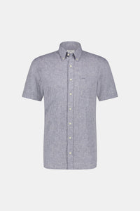 Mcgregor, Blue Indigo Regular Fit Short-Sleeved Shirt In Cotton And Linen