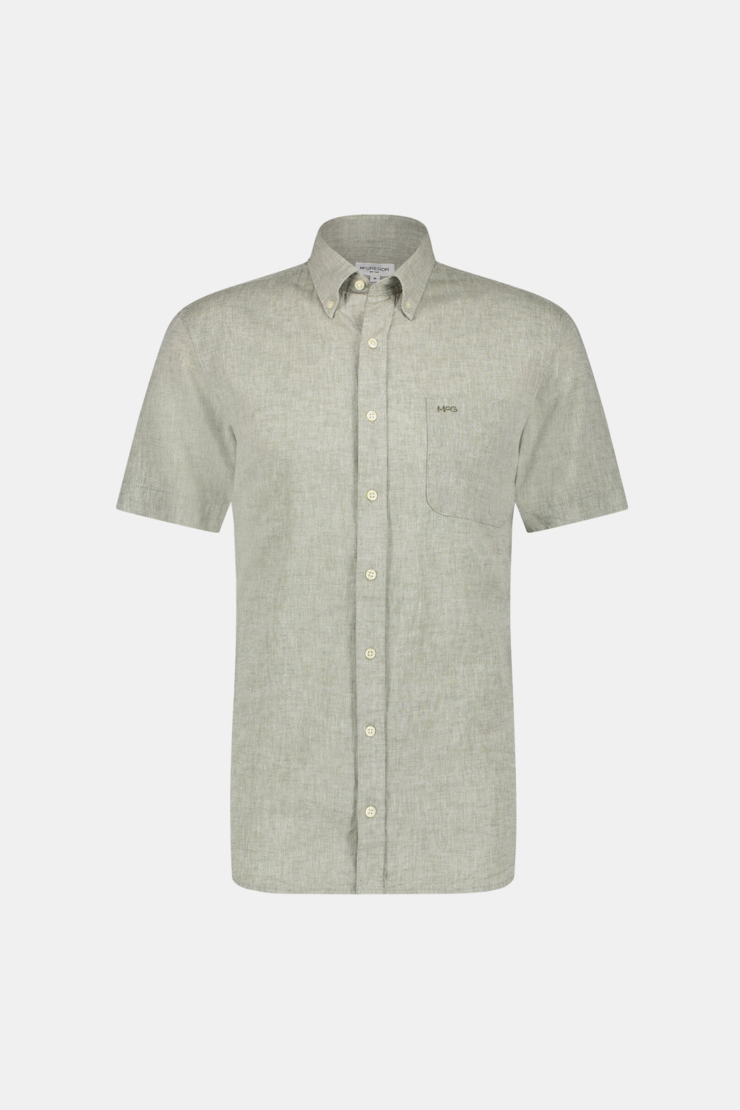Mcgregor, Lichen Green Regular Fit Short-Sleeved Shirt In Cotton And Linen