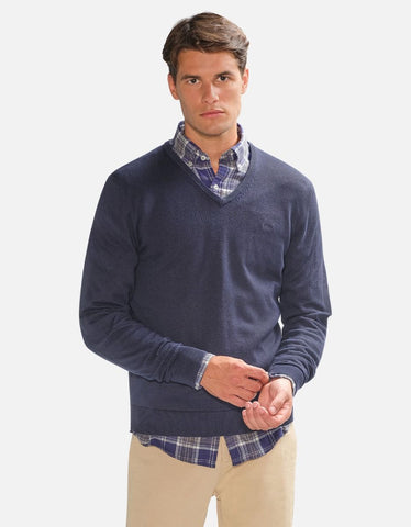 McGregor,  V-Neck Cotton/Merino Navy Sweater
