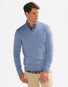 McGregor,  V-Neck Cotton/Merino Blue Sweater