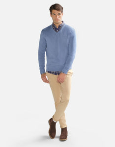 McGregor,  V-Neck Cotton/Merino Blue Sweater