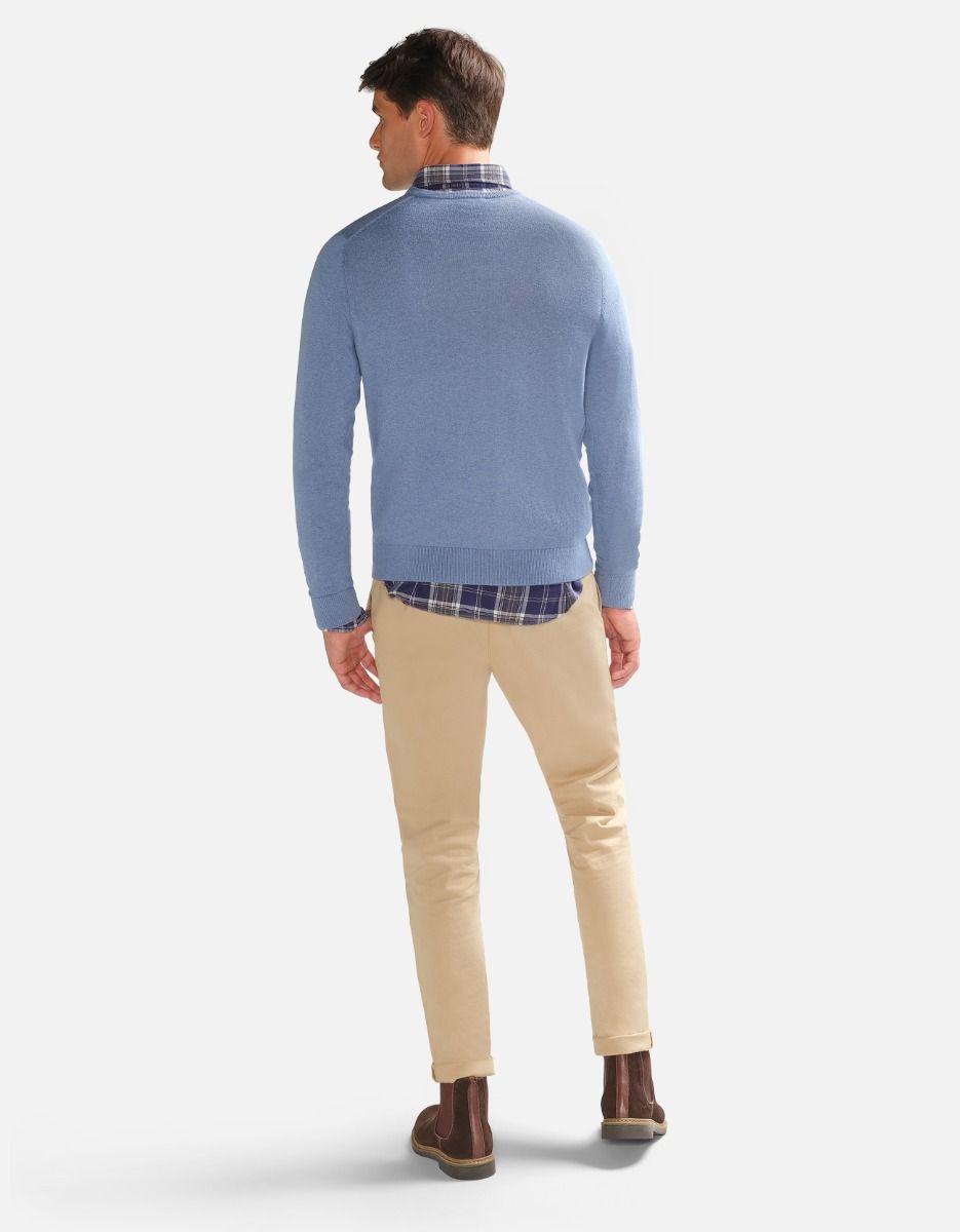 McGregor,  V-Neck Cotton/Merino Blue Sweater