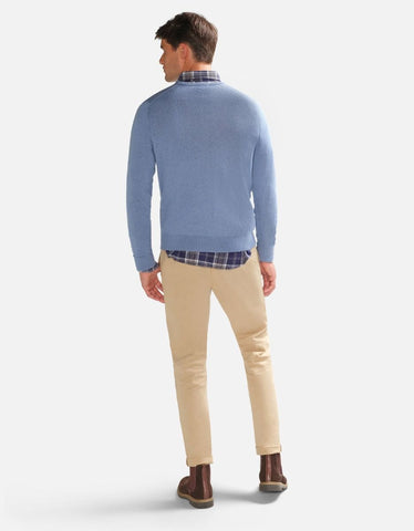 McGregor,  V-Neck Cotton/Merino Blue Sweater