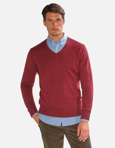 McGregor,  V-Neck Cotton/Merino Bordeaux Sweater