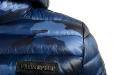 Load image into Gallery viewer, Plein Sport,  Blue Camouflage  Hooded Logo Print Parka Jacket
