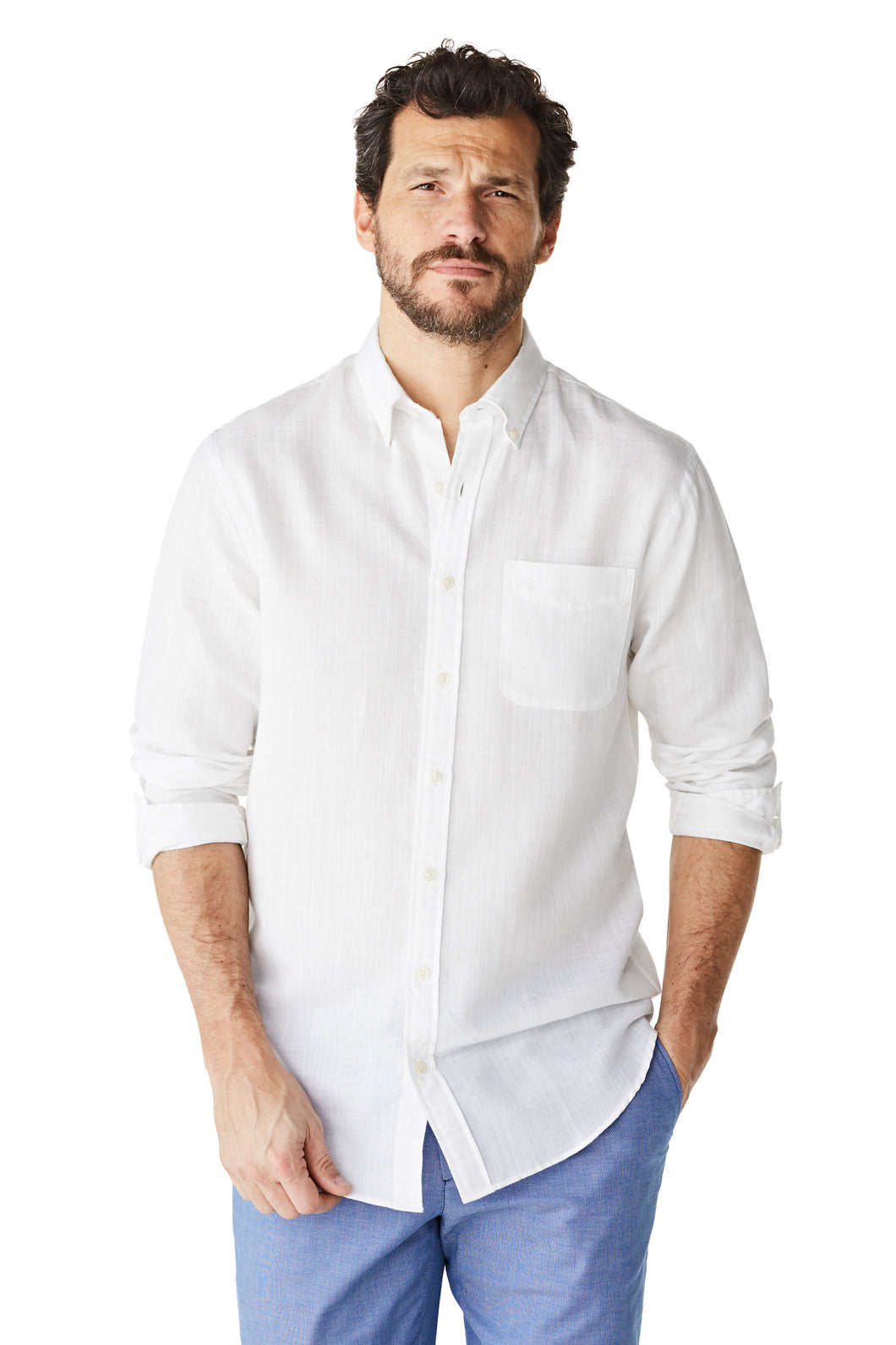 McGregor,White Regular Fit Shirt in Cotton Linen